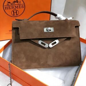 <AUTHENTIC>Hermès Kelly Danse in Teddy Brown Suede with Palladium Hardware